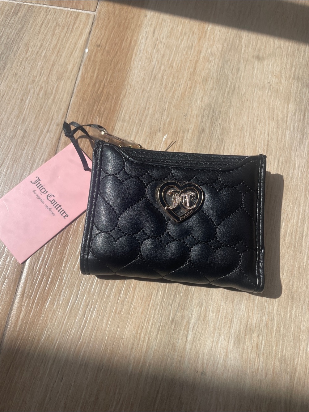 Juicy Couture Black Quilted Heart Logo Wallet with Gold Accent